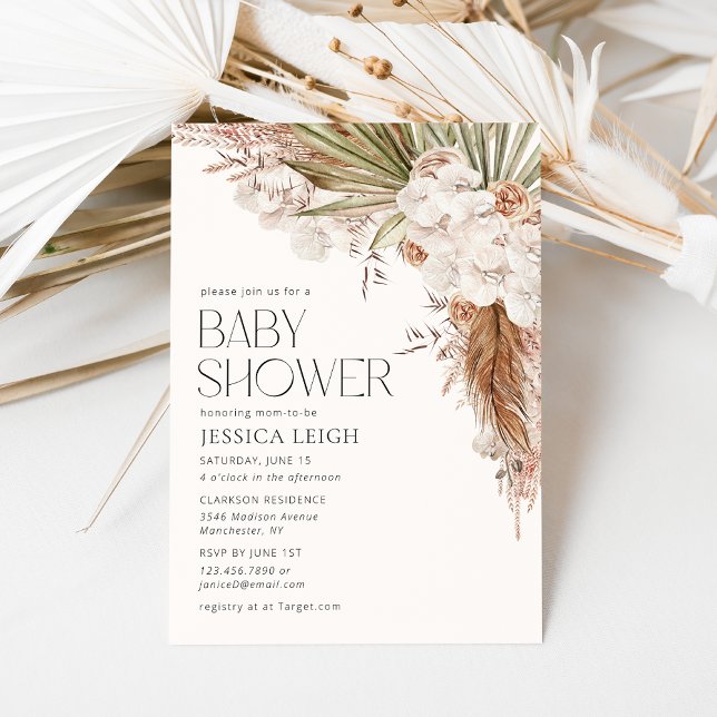 Bohemian Floral & Feather Baby Shower Invitation (Creator Uploaded)