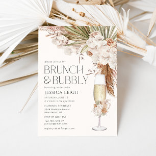 Bohemian Floral & Feathers Brunch & Bubbly Invitation