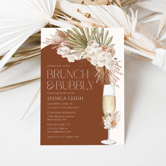 Bohemian Floral & Feathers Brunch & Bubbly Invitation (Creator Uploaded)