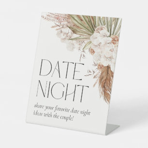 Bohemian Floral & Feathers Date Night Pedestal Sign