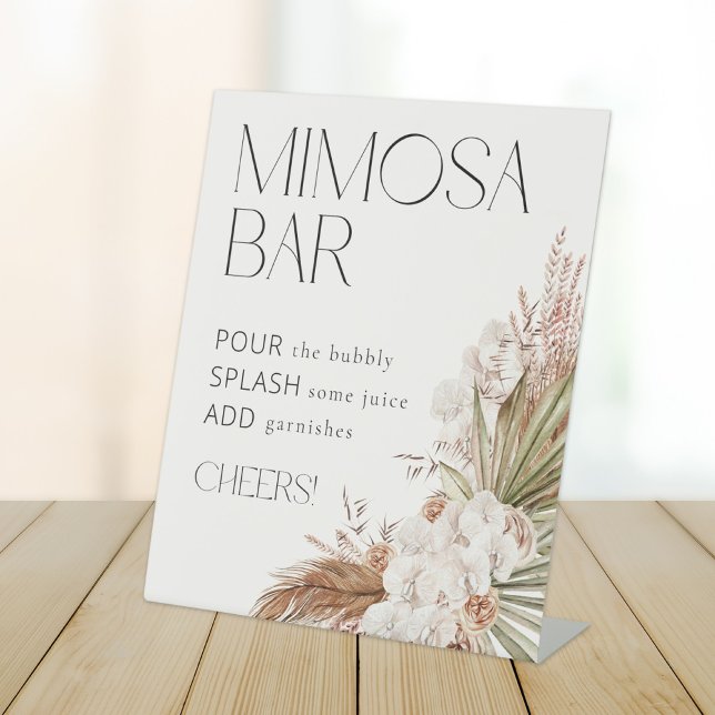 Bohemian Floral & Feathers Mimosa Bar Pedestal Sign (Creator Uploaded)