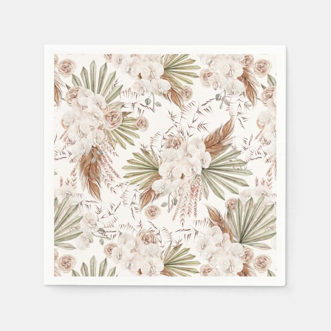 Bohemian Floral & Feathers Napkin (Front)