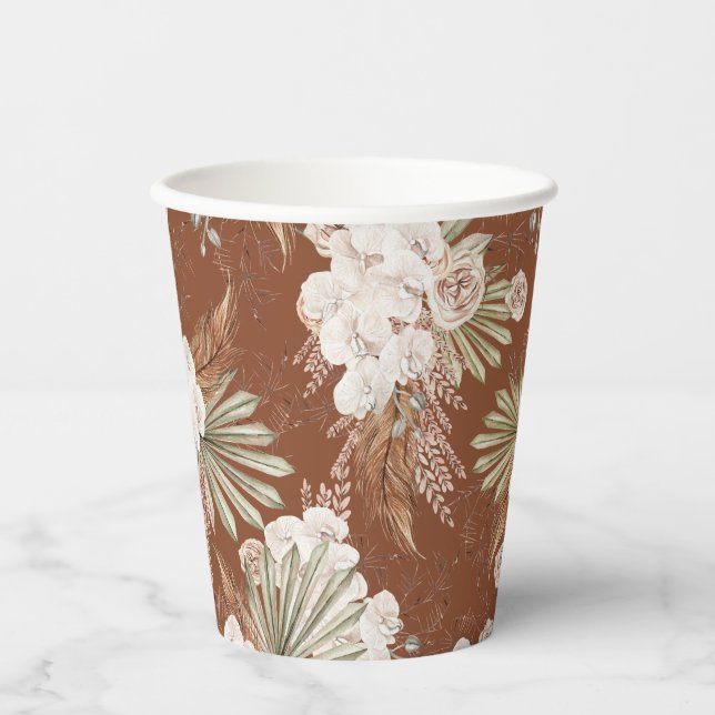 Bohemian Floral & Feathers Paper Cups (Front)