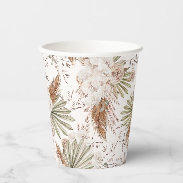 Bohemian Floral & Feathers Paper Cups (Front)