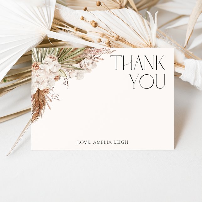 Bohemian Floral & Feathers Thank You Card (Creator Uploaded)