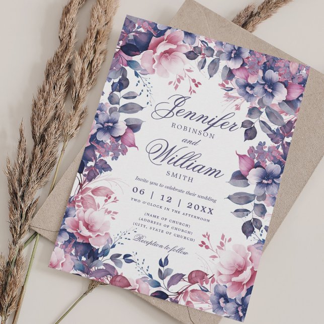 Bohemian Floral Lavender Purple Elegant Wedding  Invitation (Bohemian Floral Lavender Purple Elegant Wedding Invitation)