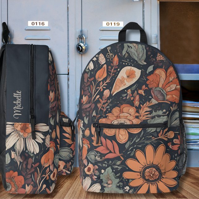 Bohemian Floral Monogram  Printed Backpack (Creator Uploaded)