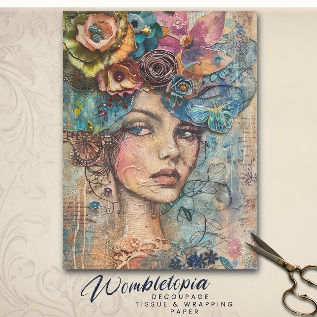 Bohemian Floral Muse Portrait, Decoupage Collage Tissue Paper (Creator Uploaded)