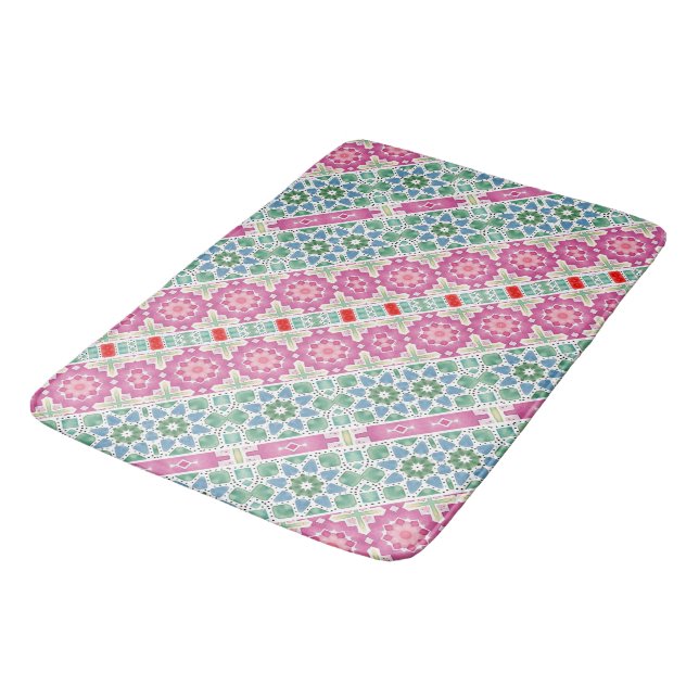 Bohemian floral pattern Watercolor mosaic design Bath Mat (Angled)
