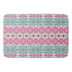 Bohemian floral pattern Watercolor mosaic design Bath Mat
