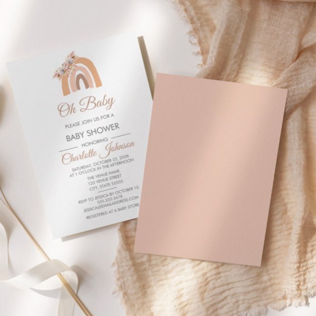 Bohemian Floral Rainbow Pink Pastel Baby Shower Invitation (Creator Uploaded)