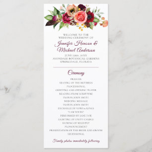 Bohemian Floral Romance Wedding Program Programme