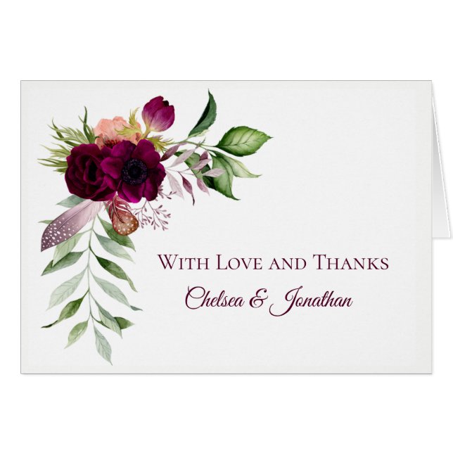 Bohemian Floral Romance Wedding Thank You Cards (Front Horizontal)
