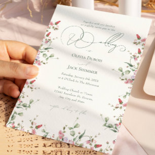 Bohemian Floral Roses Elegant Calligraphy Wedding Invitation