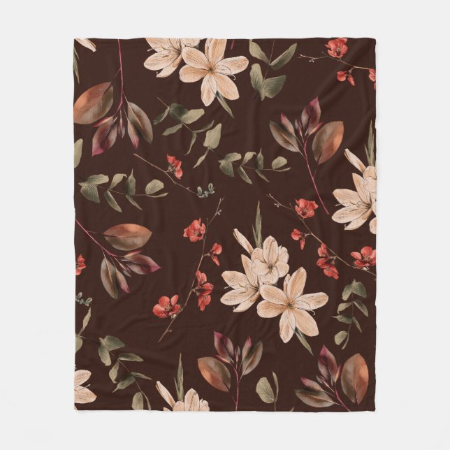 Bohemian floral seamless pattern with dark brown b fleece blanket (Front)