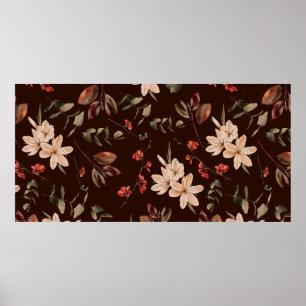 Bohemian floral seamless pattern with dark brown b poster