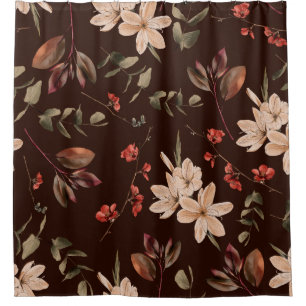Bohemian floral seamless pattern with dark brown b shower curtain