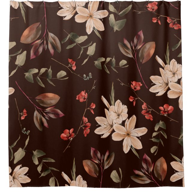 Bohemian floral seamless pattern with dark brown b shower curtain (Front)
