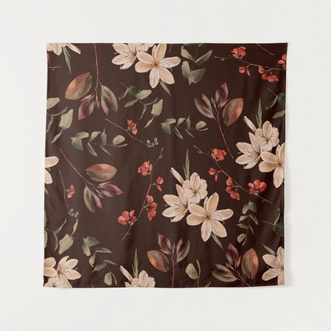 Bohemian floral seamless pattern with dark brown b tapestry (Front)