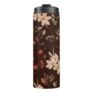 Bohemian floral seamless pattern with dark brown b thermal tumbler