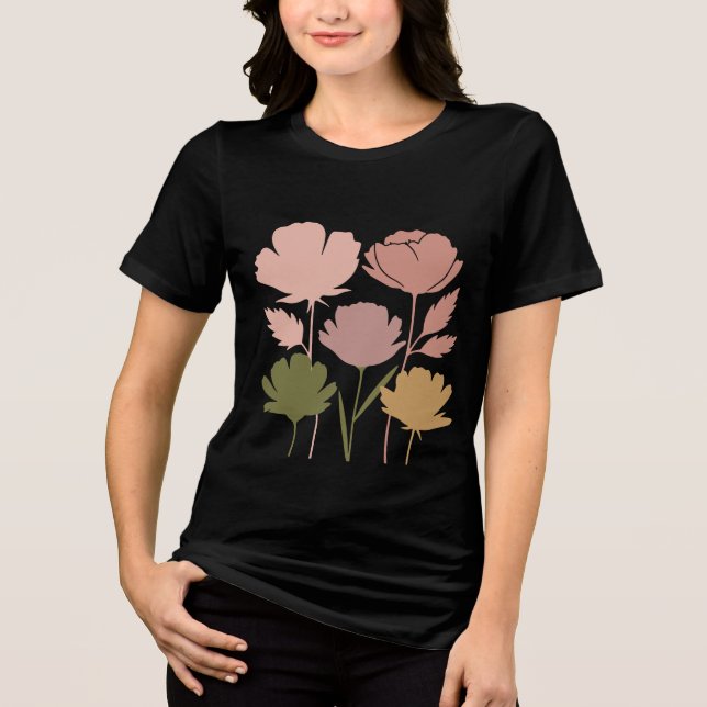 Bohemian Floral T-Shirt - Earth Tone Flowers Tri-Blend Shirt (Front)