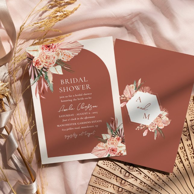 Bohemian Floral Terracotta & Ivory Bridal Shower Invitation (Creator Uploaded)