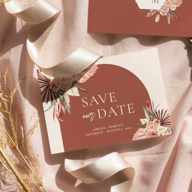 Bohemian Floral Terracotta & Ivory Save our Date Invitation (Creator Uploaded)