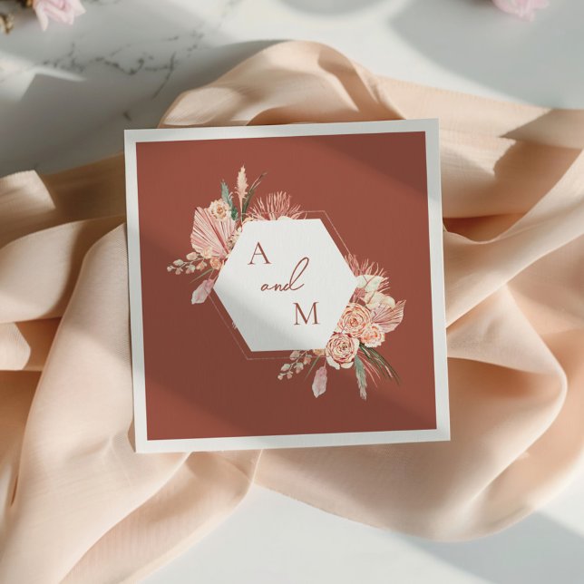 Bohemian Floral Terracotta & Ivory Wedding Invitat Napkin (Creator Uploaded)