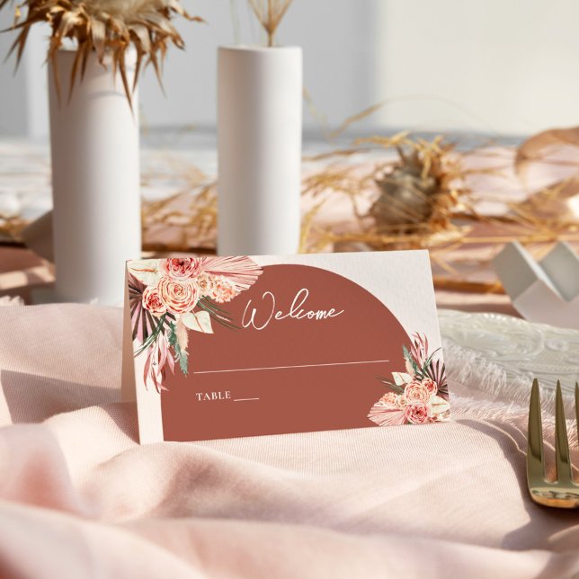 Bohemian Floral Terracotta & Ivory Wedding Place Card (Creator Uploaded)