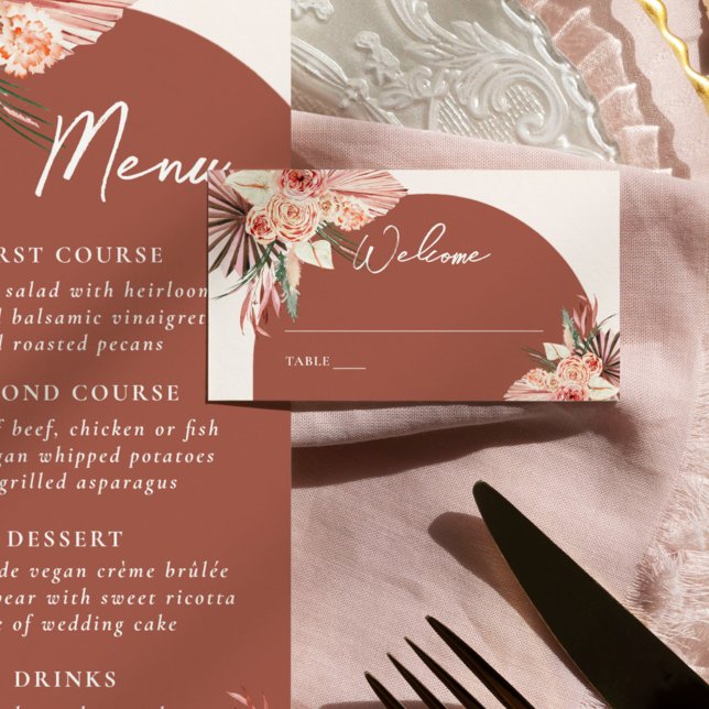 Bohemian Floral Terracotta & Ivory Wedding Place Card (Creator Uploaded)