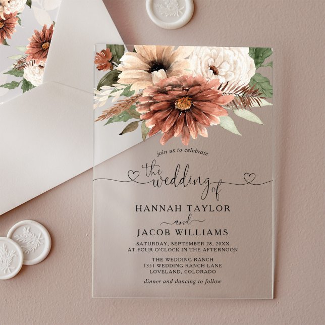 Bohemian Floral Terracotta Wedding  Acrylic Invitations (Creator Uploaded)