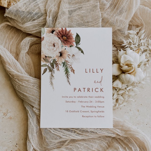 Bohemian Floral Terracotta Wedding Magnetic Invitation (Creator Uploaded)