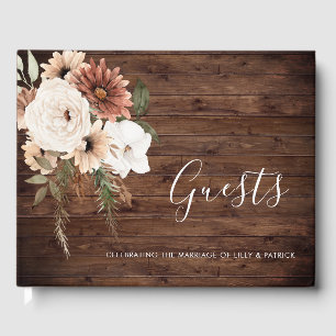 Bohemian Floral Terracotta Wedding Rustic Wood Guest Book