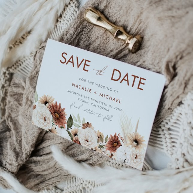 Bohemian Floral Terracotta Wedding Save The Date (Creator Uploaded)