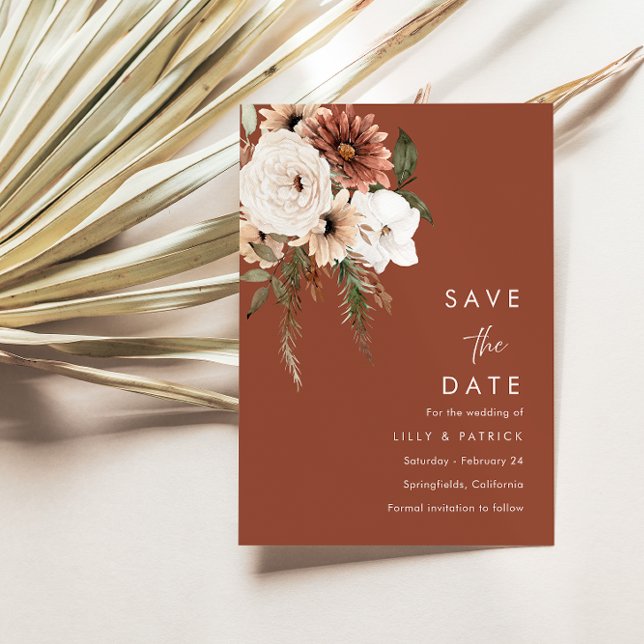Bohemian Floral Terracotta Wedding Save The Date (Creator Uploaded)
