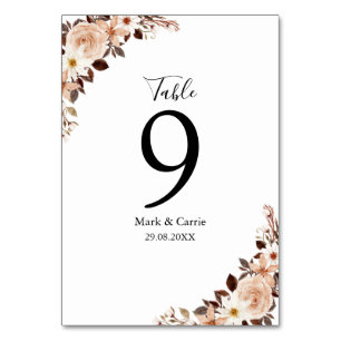 Bohemian Floral Terracotta Wedding Table Number