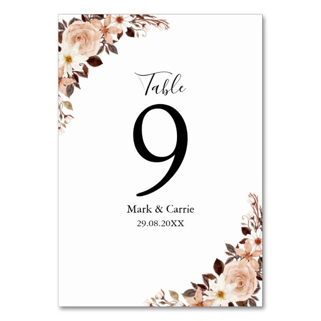 Bohemian Floral Terracotta Wedding Table Number (Front)