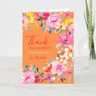Bohemian floral watercolor orange bridal shower thank you card