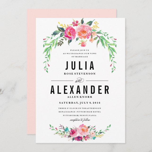 Bohemian Floral Wedding Invitation (Front/Back)