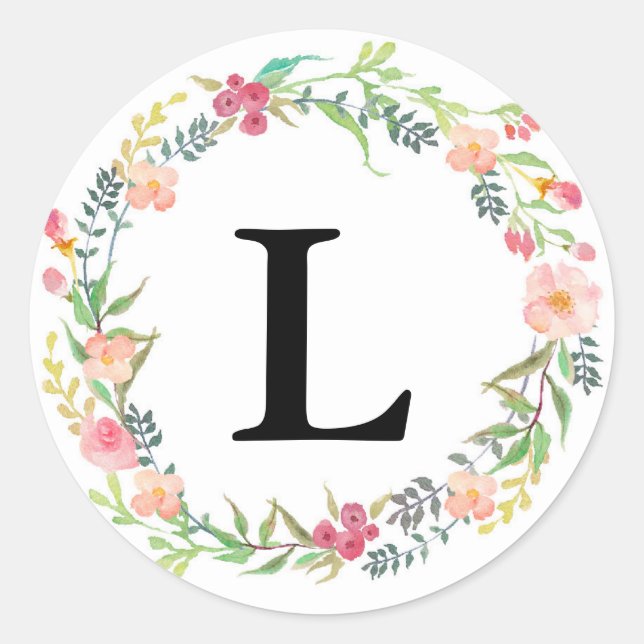 Bohemian Floral Wedding Monogram Sticker (Front)