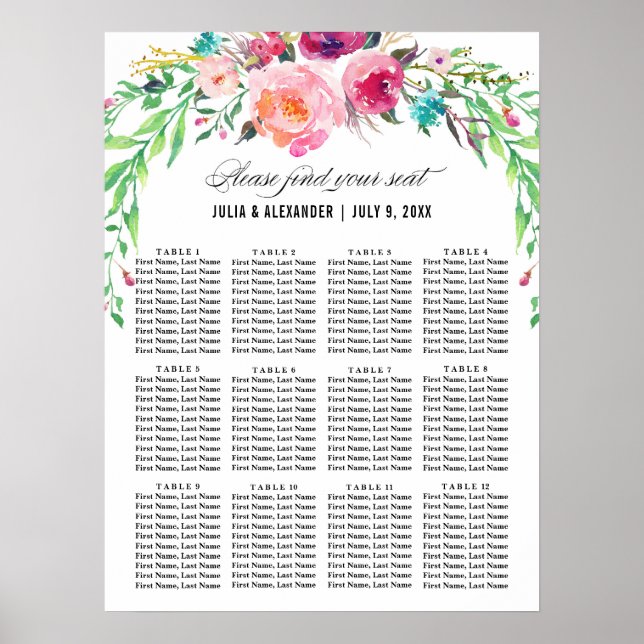 Bohemian Floral Wedding  Seating Chart (Front)