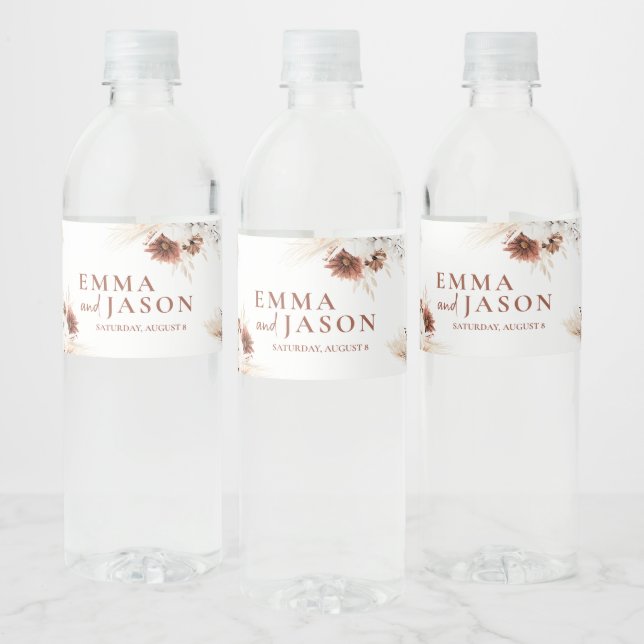 Bohemian Floral Wedding Water Bottle Label (Bottles)