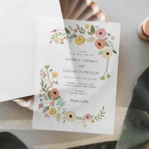 Bohemian Floral Wildflower Wedding Vellum Invitations
