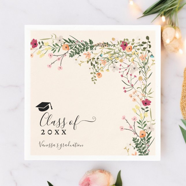Bohemian floral wildflowers decor graduation napkin (Bohemian floral wildflowers decor graduation napkins)