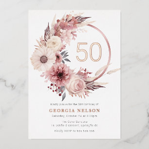 Bohemian Floral Wreath 50th Birthday Rose Gold