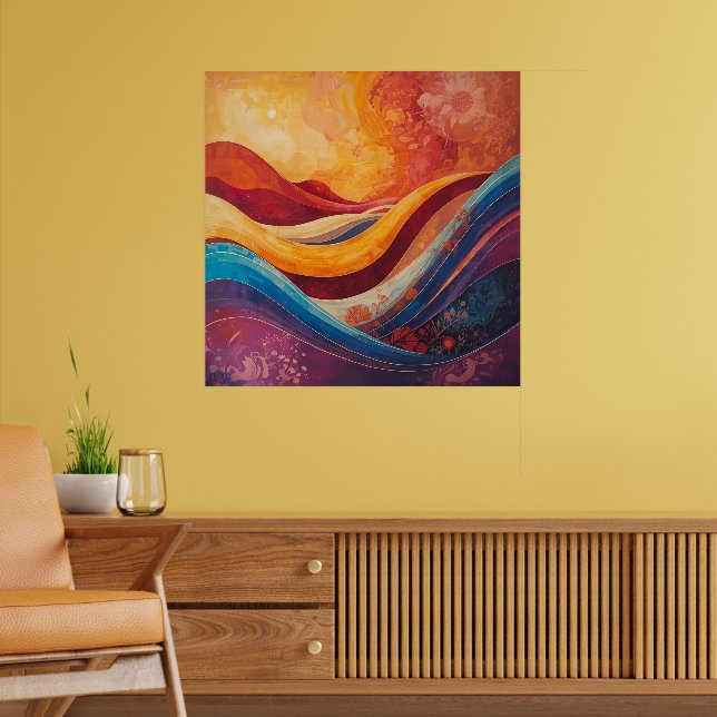 Bohemian Flow – Vibrant Wave Abstract Art Print (Living Room 2)
