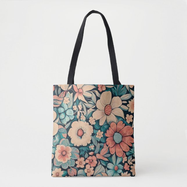 Bohemian Flower Fabric Tote Bag (Front)