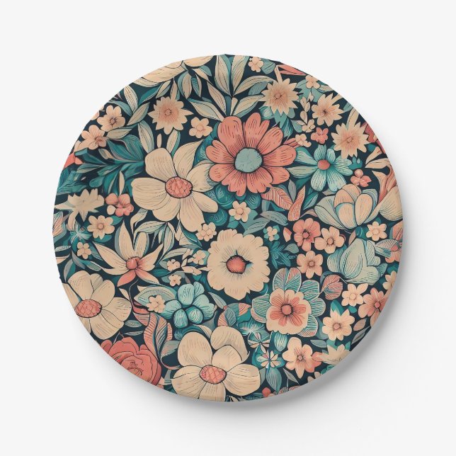 Bohemian Flower Paper Plate (Front)