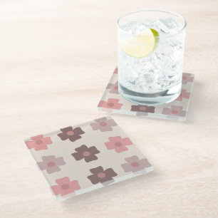 Bohemian Flower Pink Brown Pattern Glass Coaster
