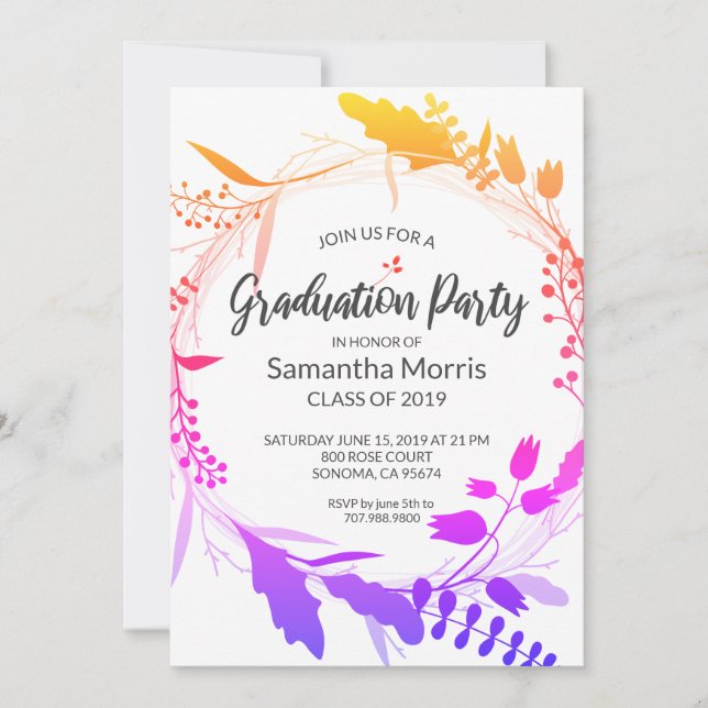 Bohemian Flower Wreath Graduation Party Invitation (Front)